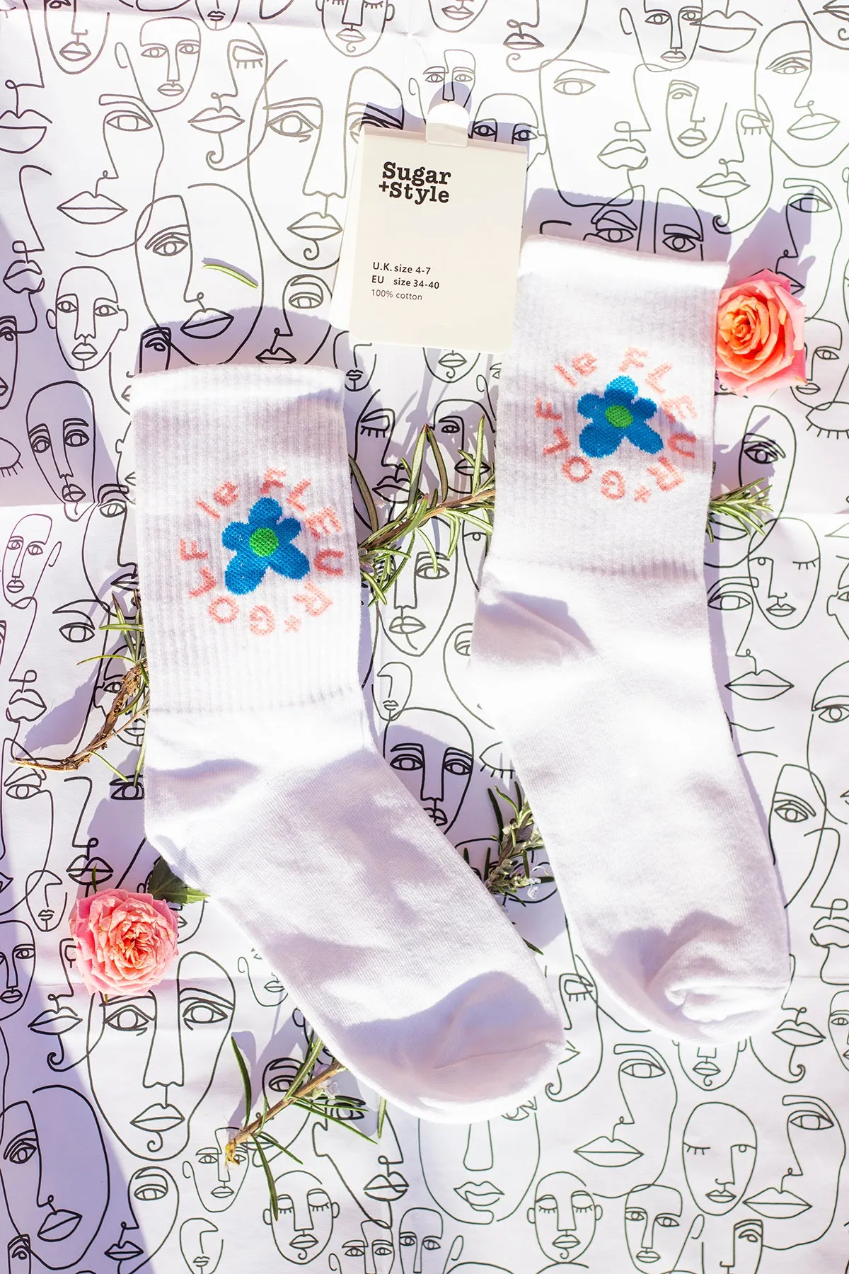 Floral Circle Text Skater Style Socks