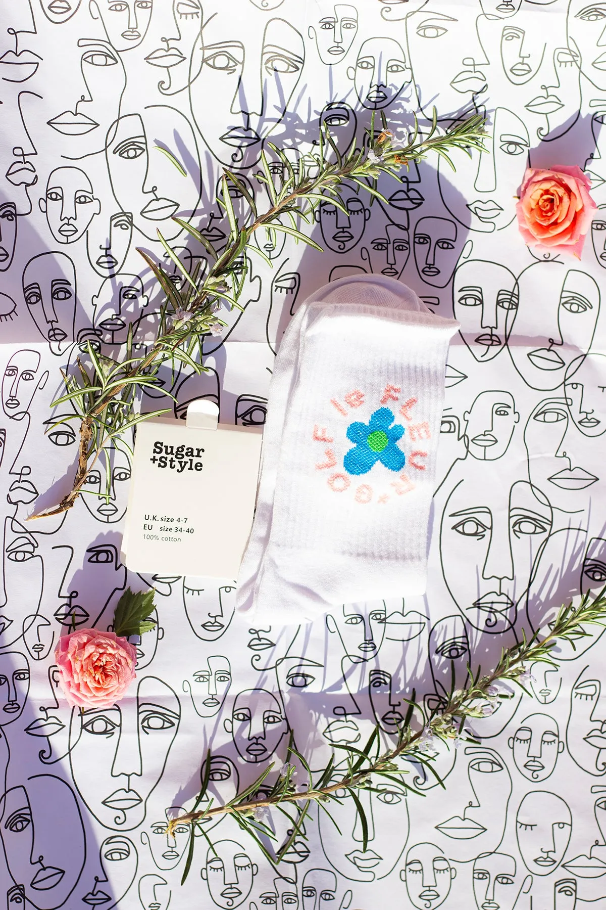Floral Circle Text Skater Style Socks
