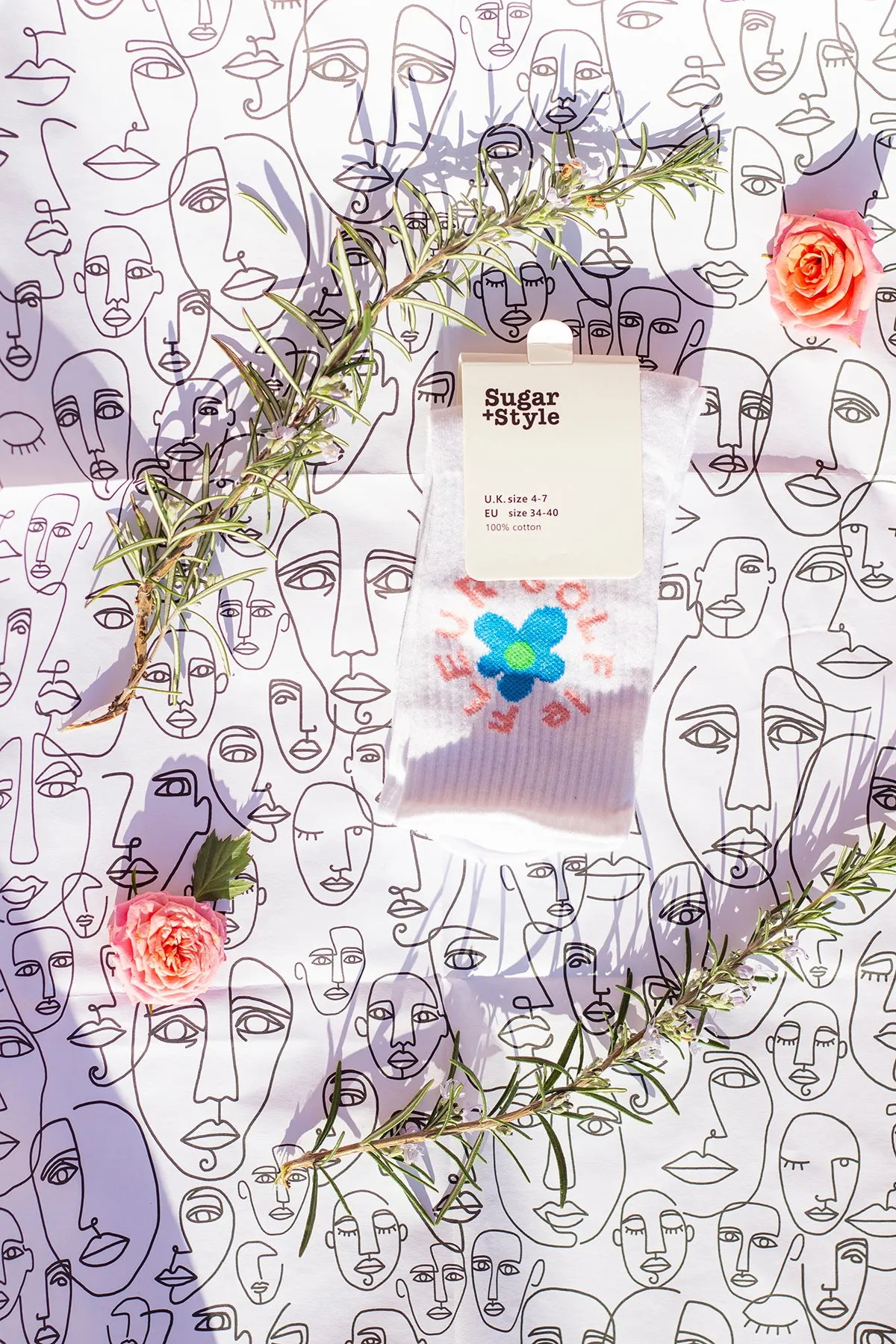 Floral Circle Text Skater Style Socks