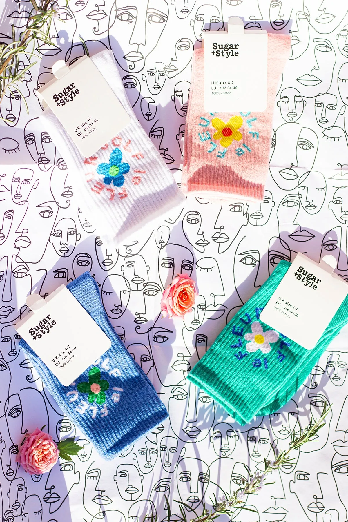 Floral Circle Text Skater Style Socks