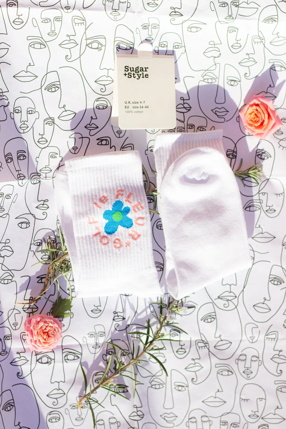 Floral Circle Text Skater Style Socks