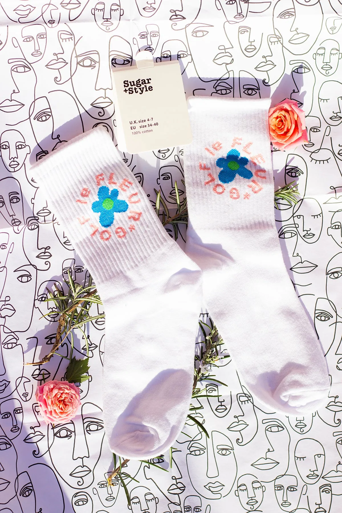 Floral Circle Text Skater Style Socks