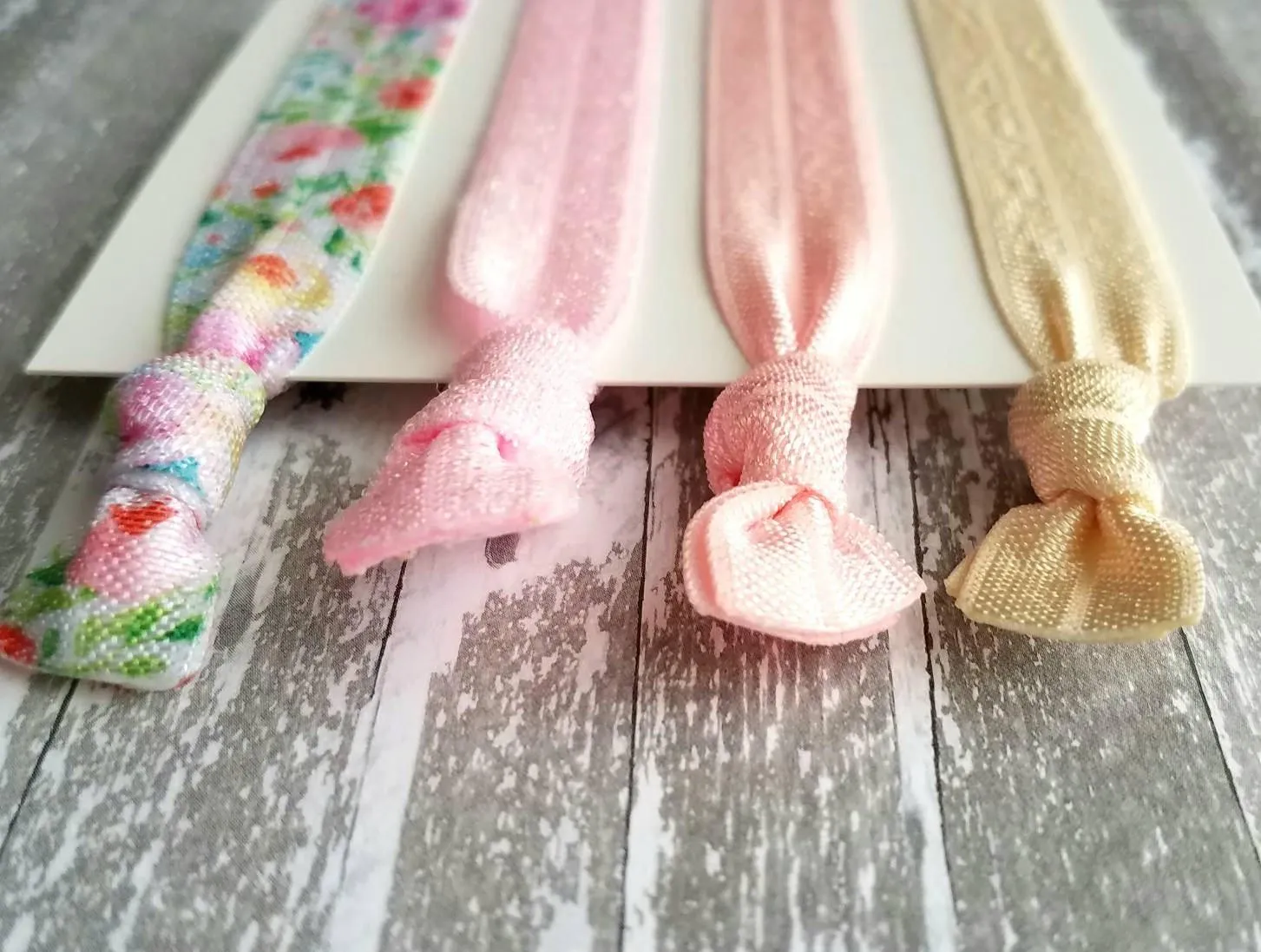 Floral Print Hair Set - elastic ribbon hair tie delicate flower leaves - sparkle pink green blue white cream ivory ponytail holder girl gift