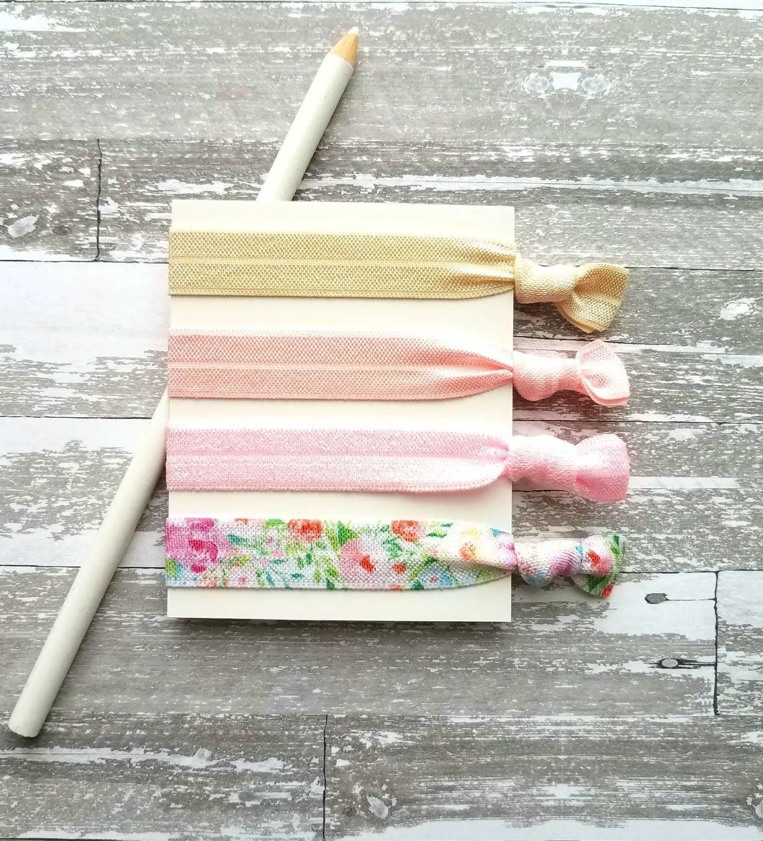 Floral Print Hair Set - elastic ribbon hair tie delicate flower leaves - sparkle pink green blue white cream ivory ponytail holder girl gift