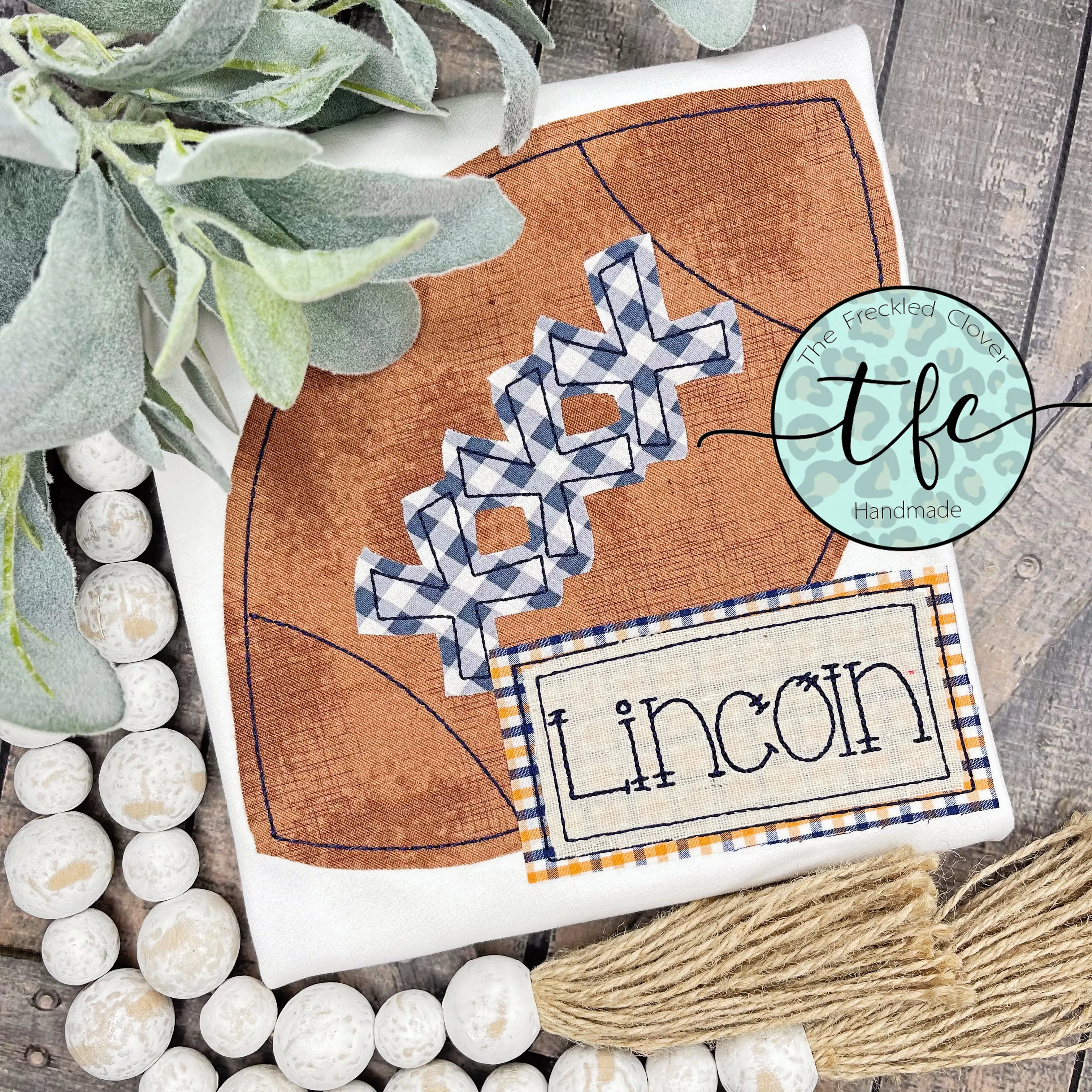 {Football   Name Plate} applique tee