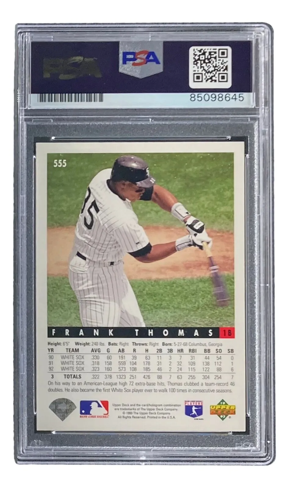 Frank Thomas Signed 1993 Upper Deck #555 Chicago White Sox Trading Card PSA/DNA
