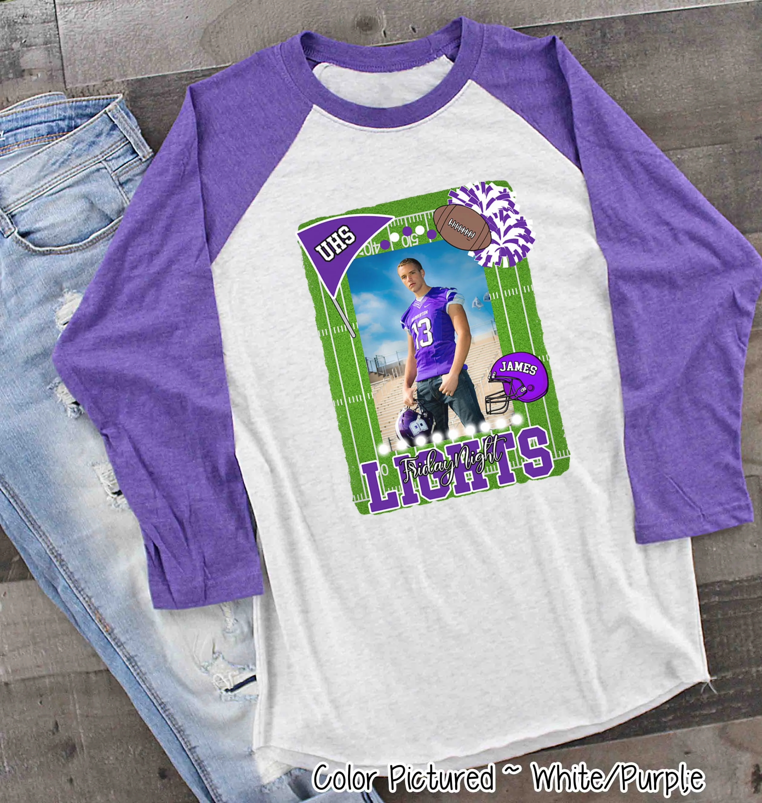 Friday Night Lights Ultimate Fan Tee Photo Raglan Shirt (Football, Cheer, Drill Team, Band)