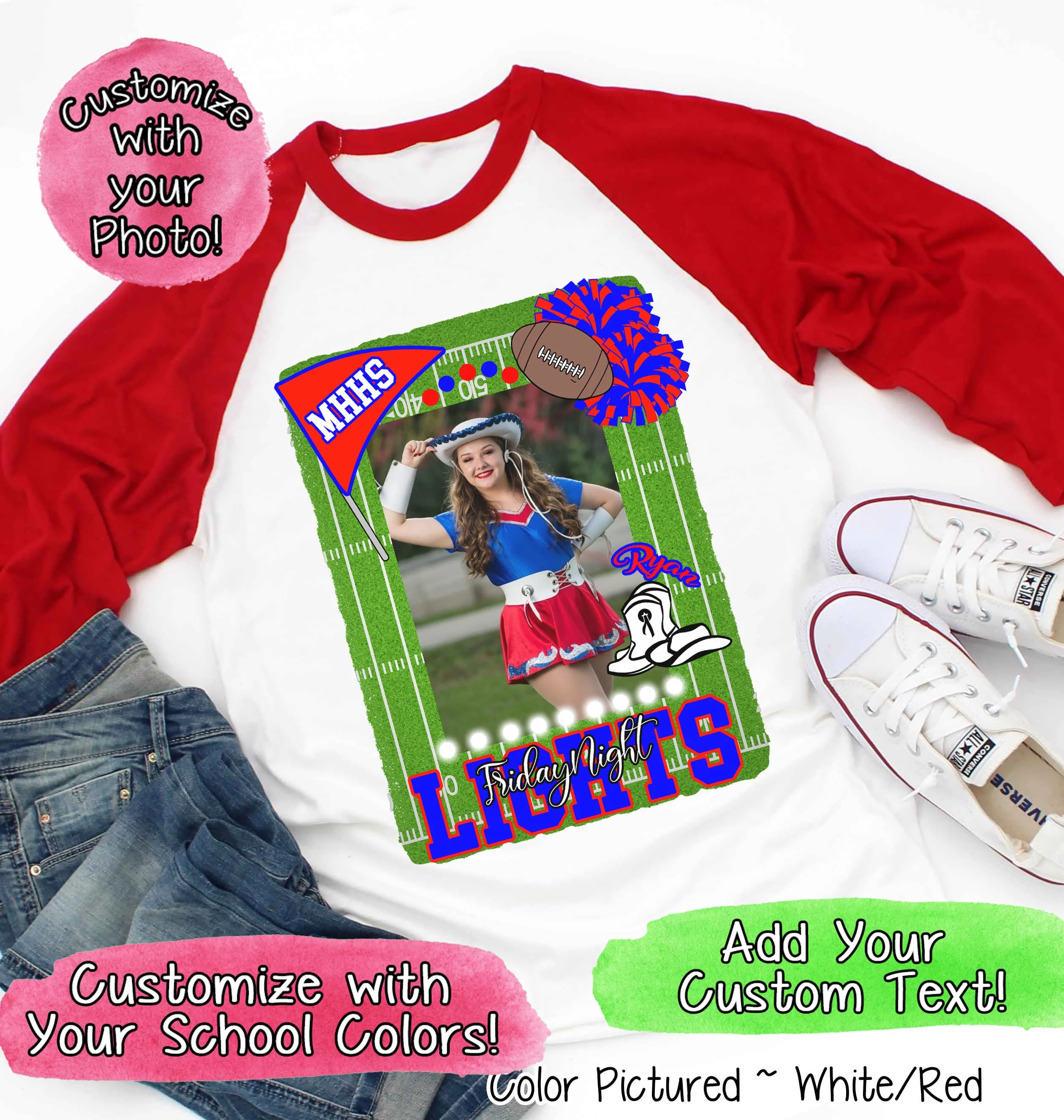 Friday Night Lights Ultimate Fan Tee Photo Raglan Shirt (Football, Cheer, Drill Team, Band)