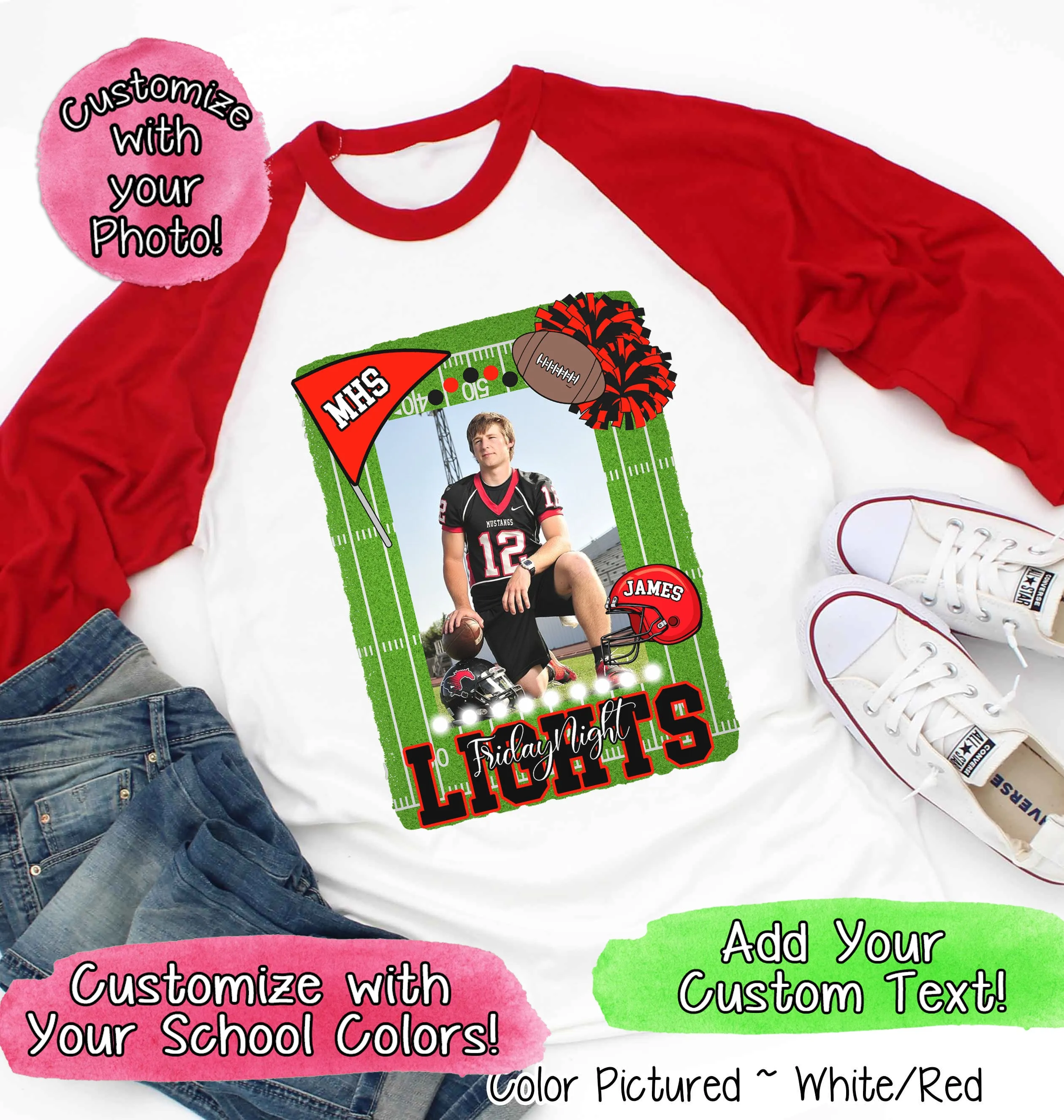 Friday Night Lights Ultimate Fan Tee Photo Raglan Shirt (Football, Cheer, Drill Team, Band)
