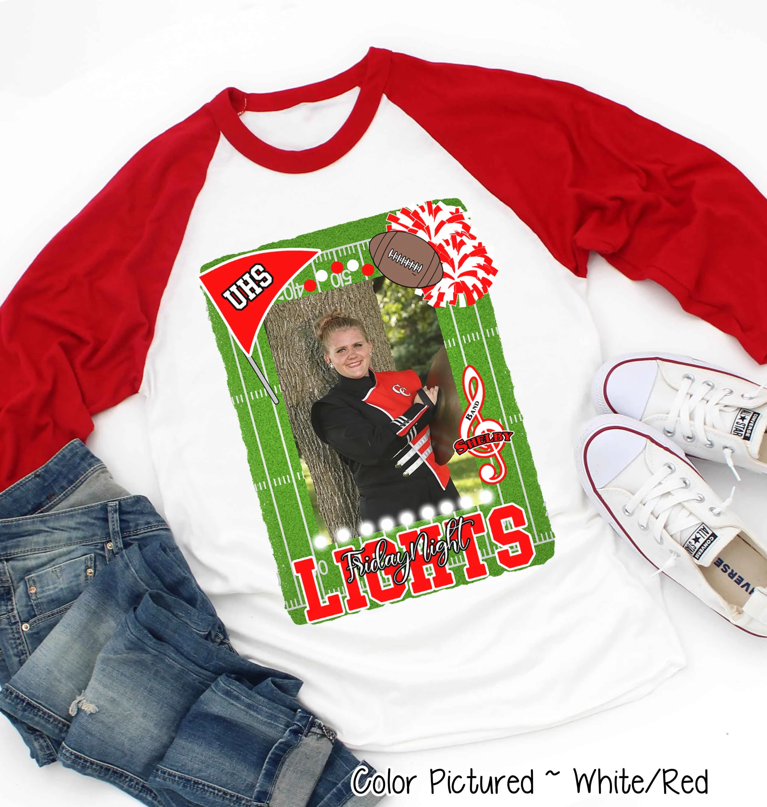 Friday Night Lights Ultimate Fan Tee Photo Raglan Shirt (Football, Cheer, Drill Team, Band)