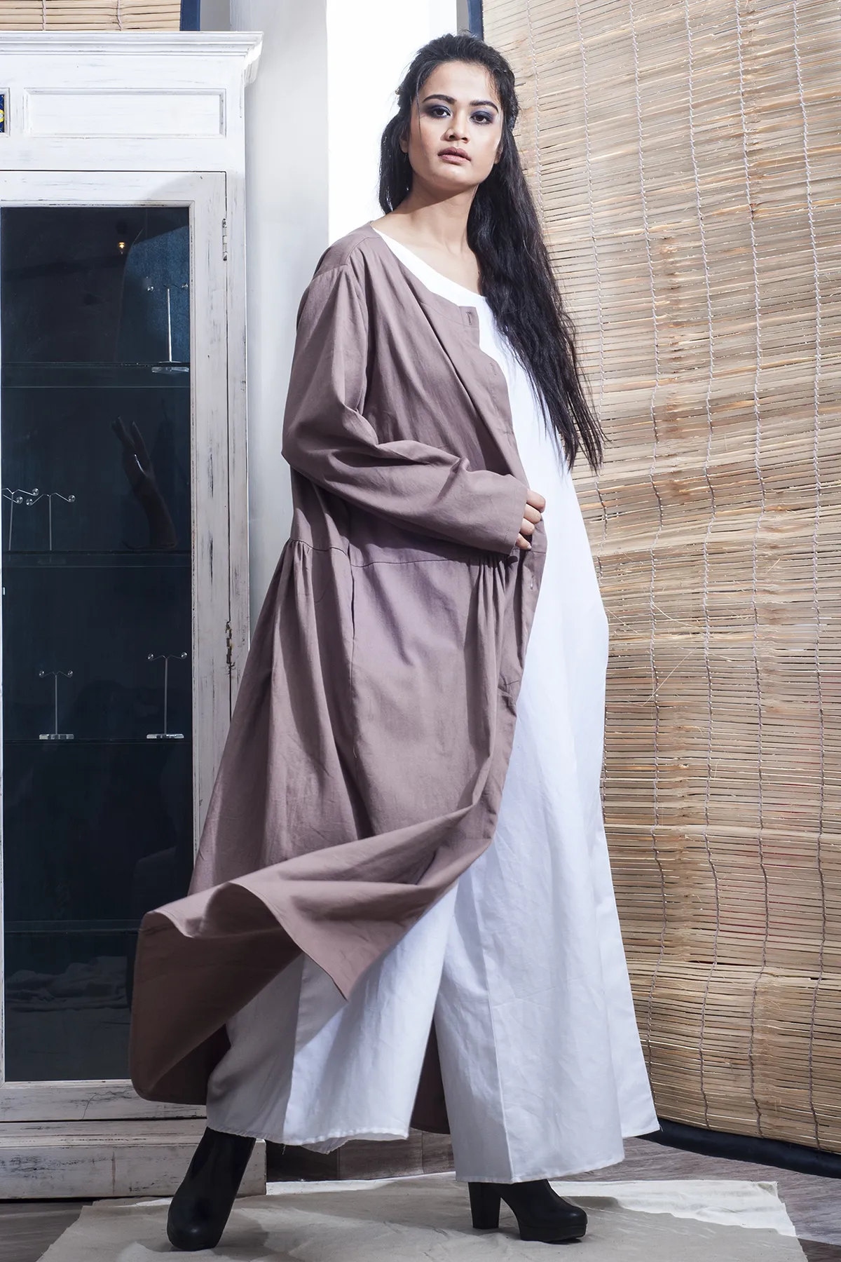 Gabi - White Jumpsuit with Floor Length Mauve Jacket