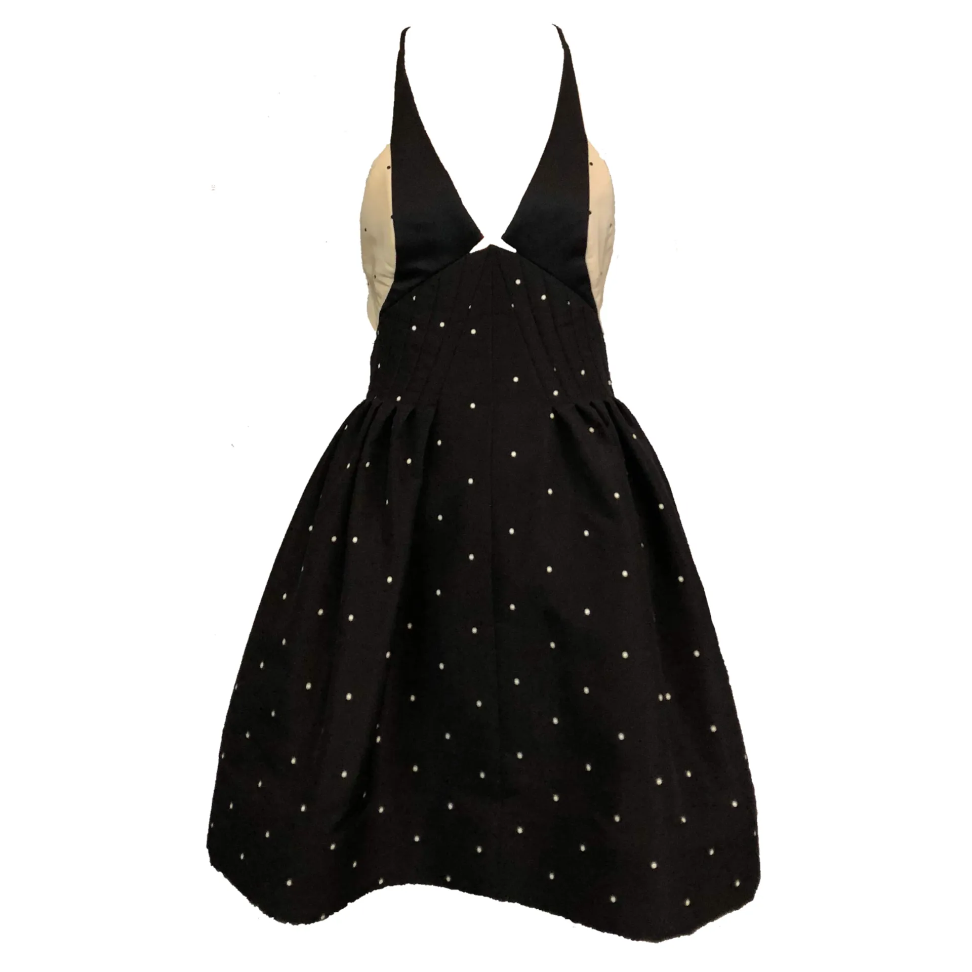 Geoffrey Beene 1996 Black and White Silk Faille Halter Mini Dress