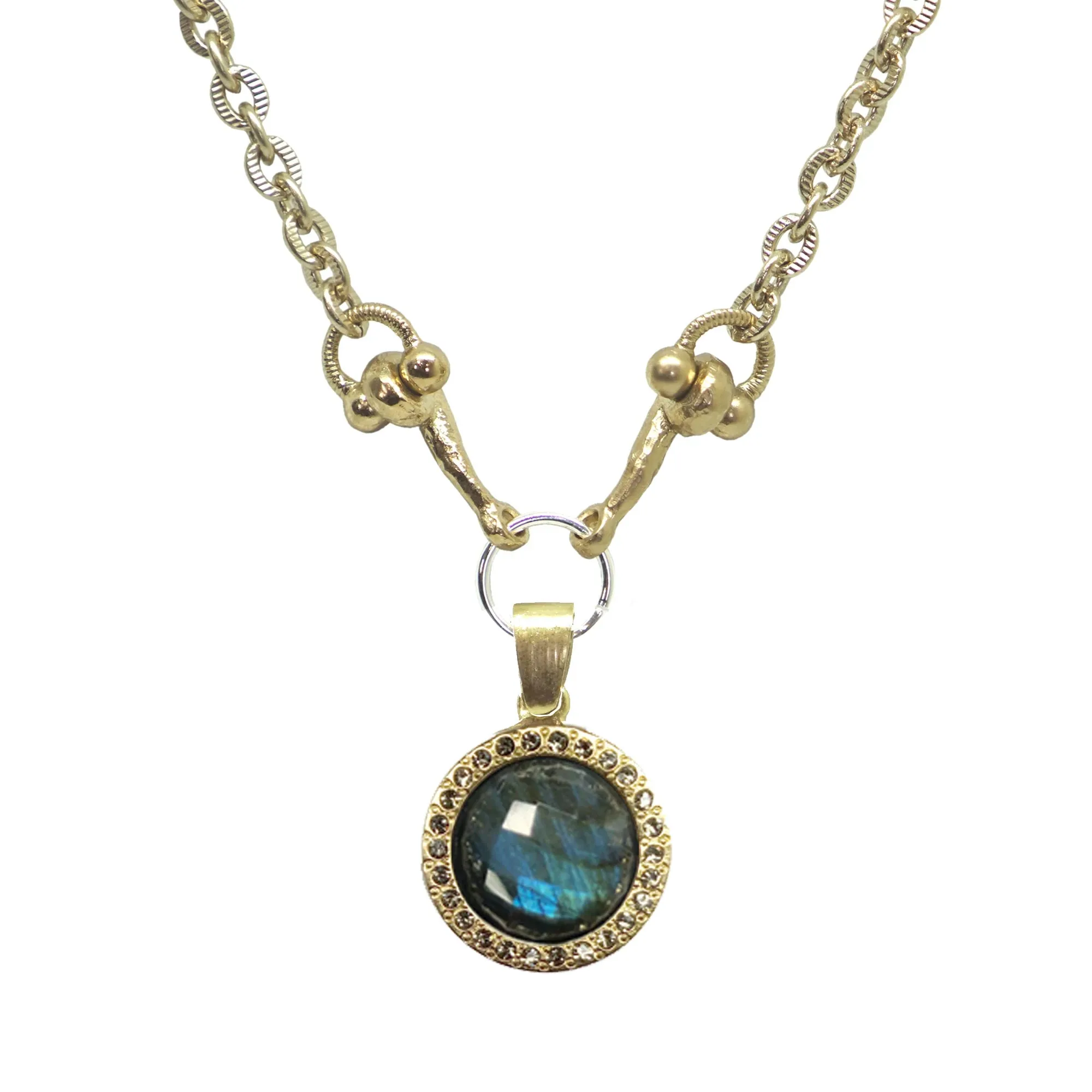 Gold Labradorite Crystal Horsebit Necklace