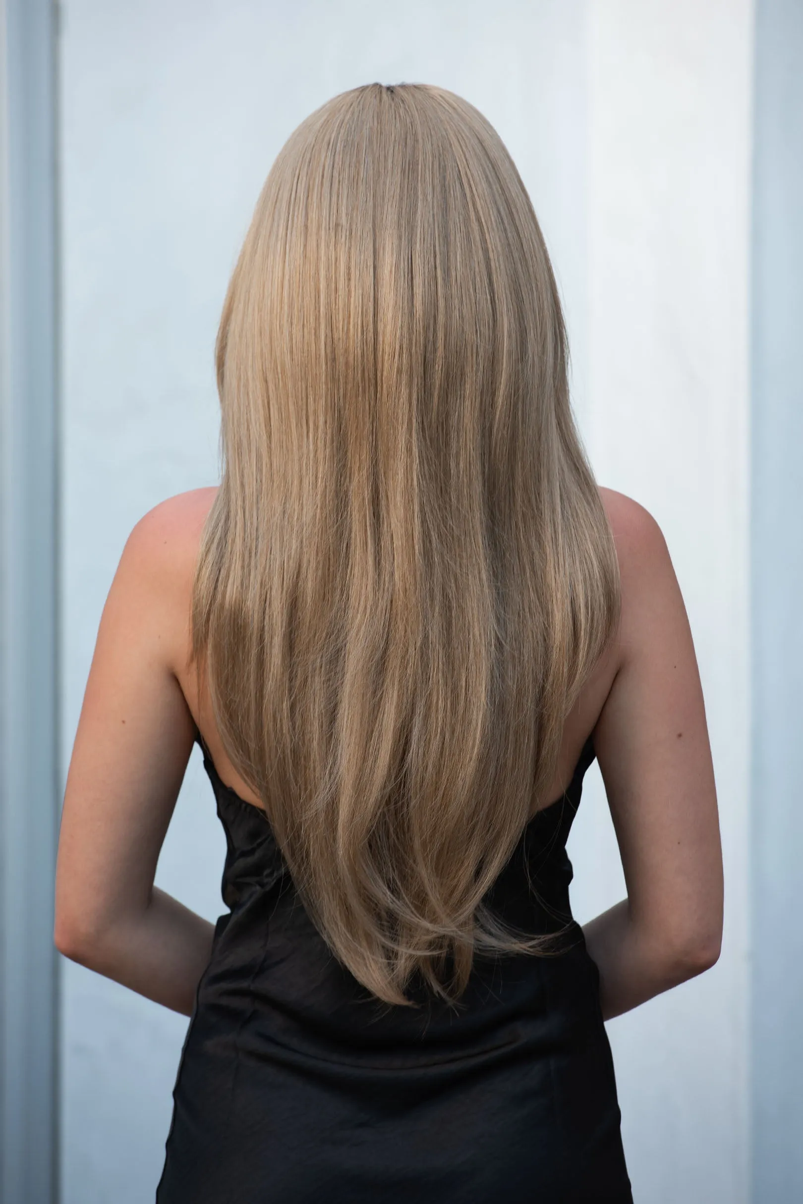 Golden Blonde Ombre Straight Lace Front Wig with Curtain Bangs Ayla