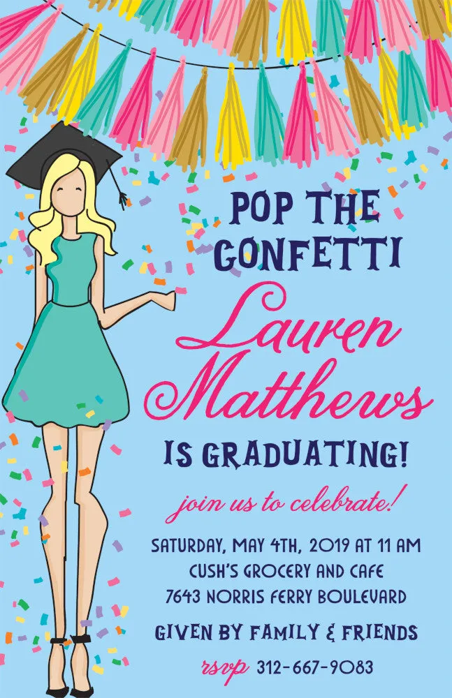 Graduation Girl - Blonde Hair Invitation