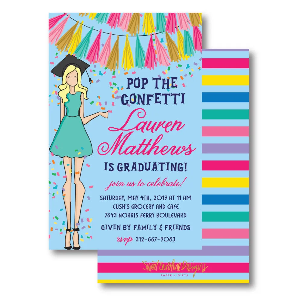 Graduation Girl - Blonde Hair Invitation
