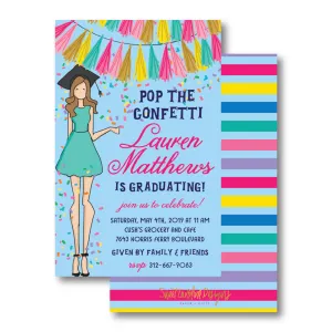 Graduation Girl - Light Brown Hair Invitation
