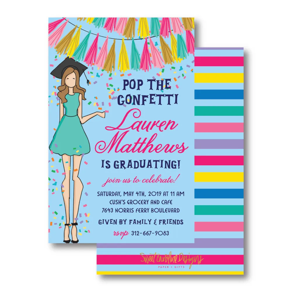 Graduation Girl - Light Brown Hair Invitation
