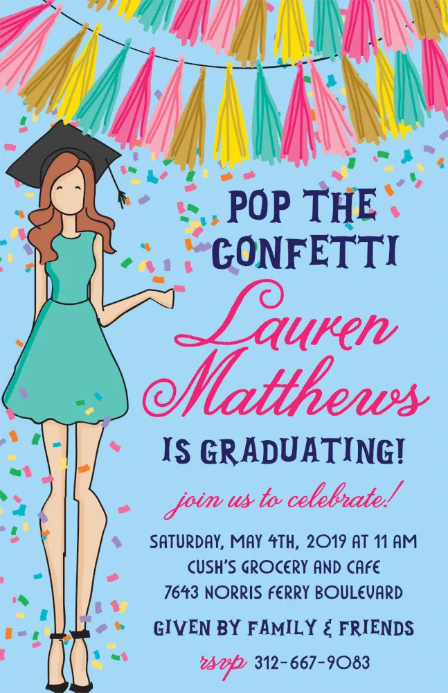 Graduation Girl - Red Hair Invitation