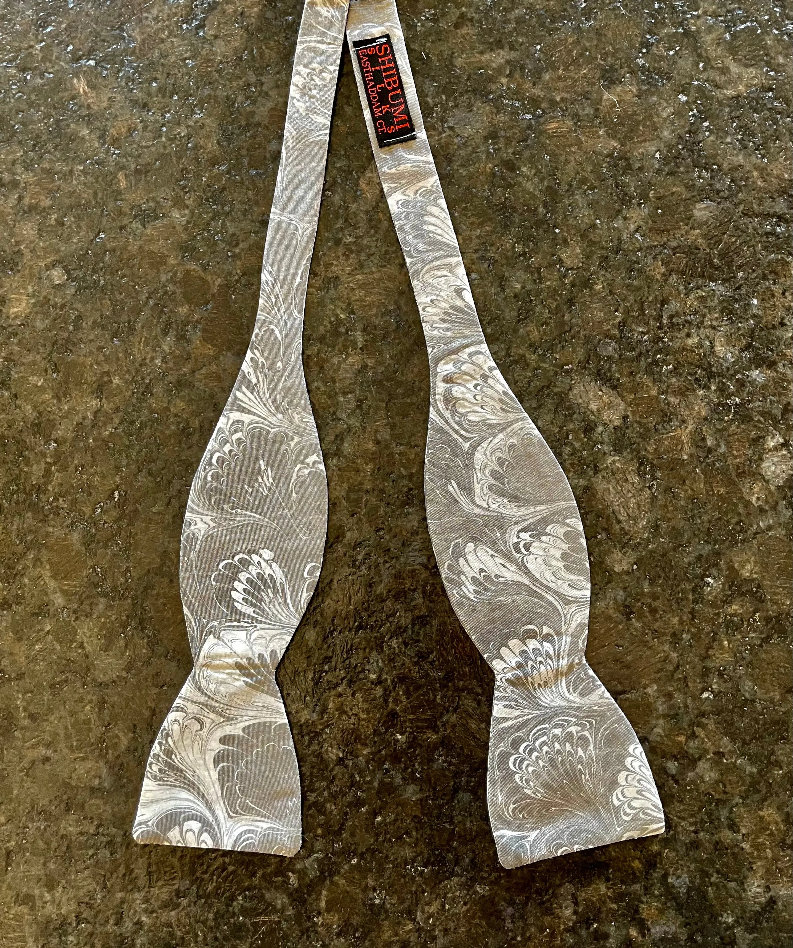 Gray & White  water marbled silk bow tie