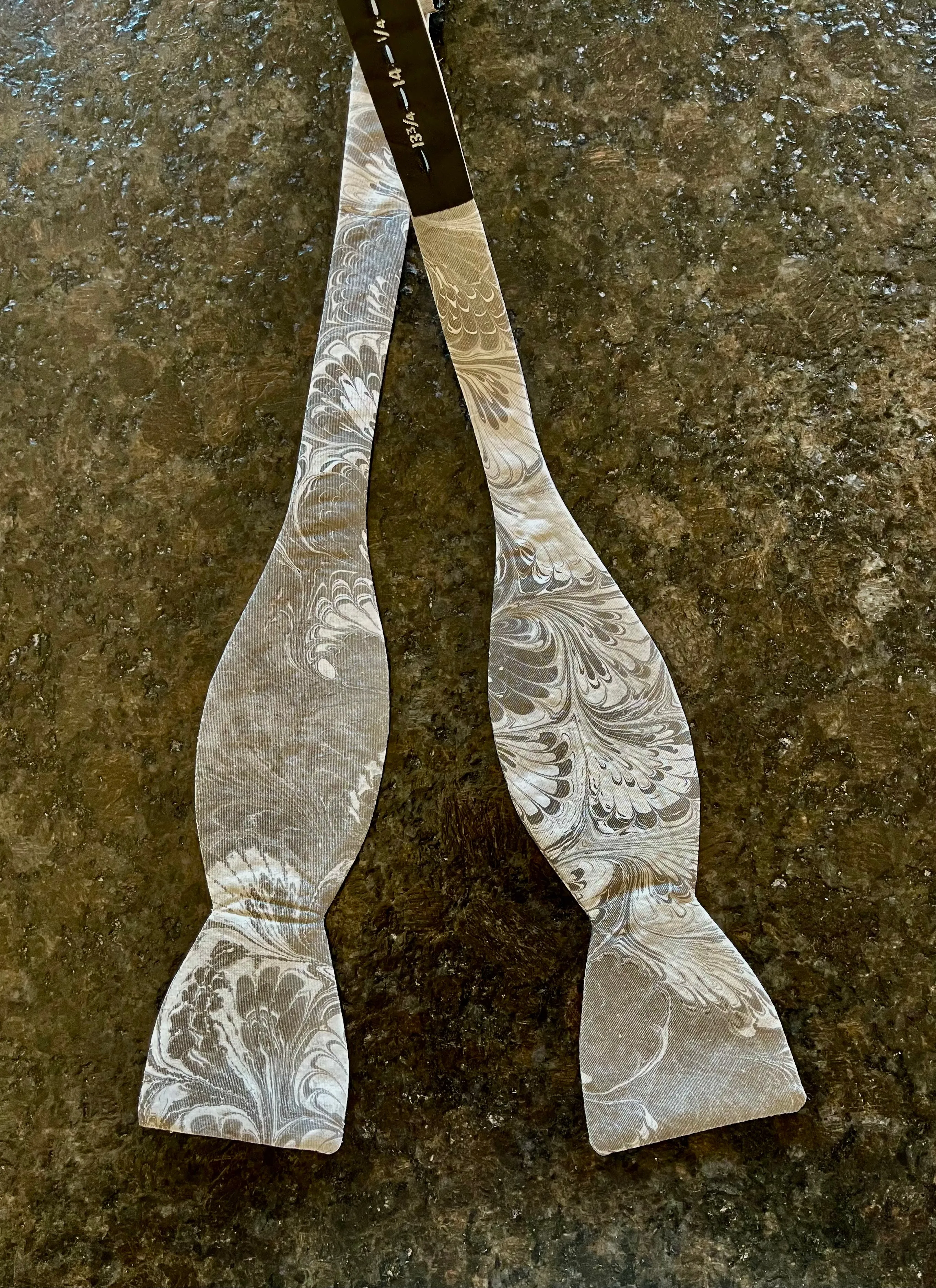 Gray & White  water marbled silk bow tie