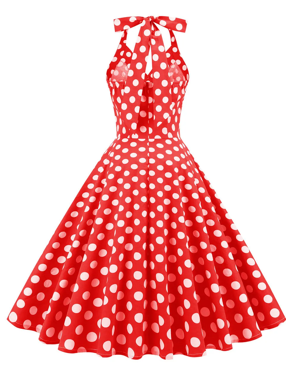 Green And White Polka Dots Pockets Vintage Halter 1950S Dress With Button