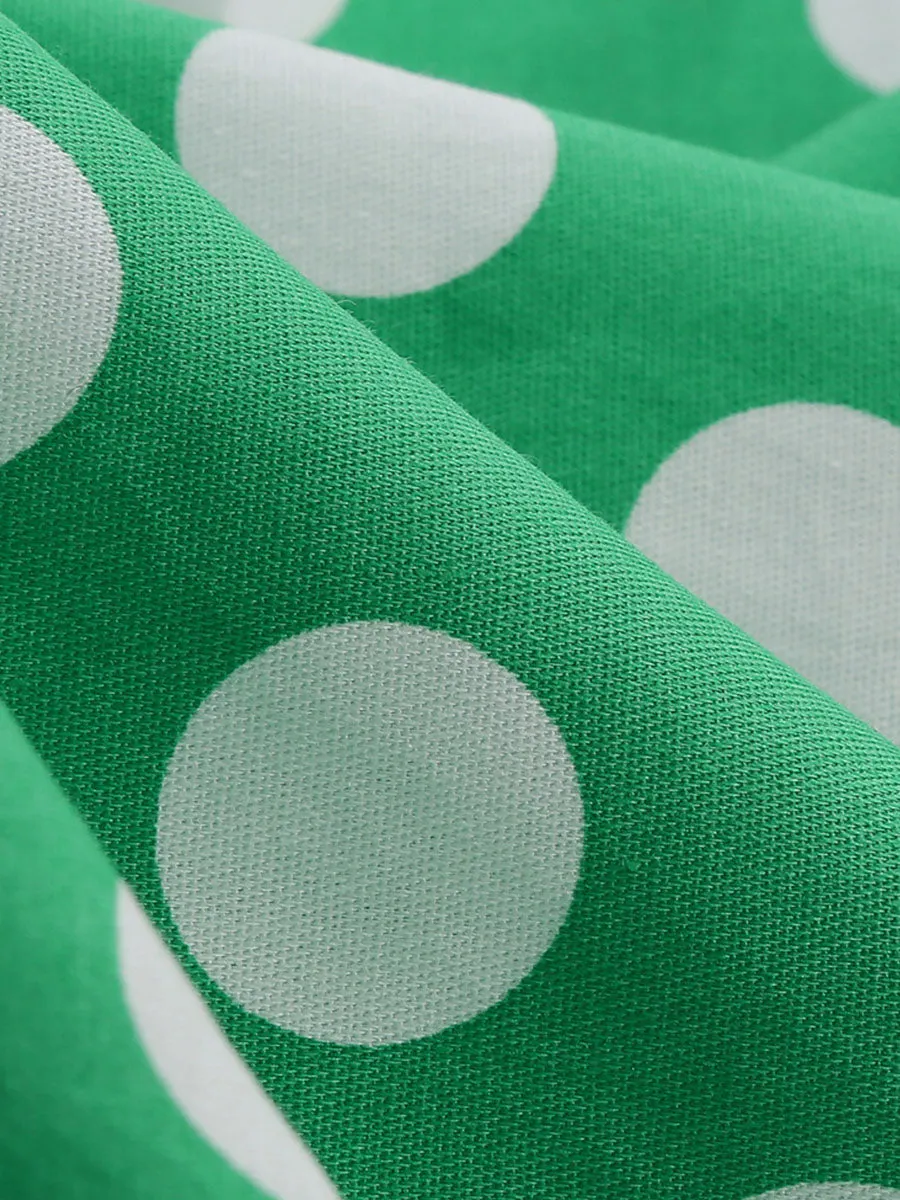 Green And White Polka Dots Pockets Vintage Halter 1950S Dress With Button
