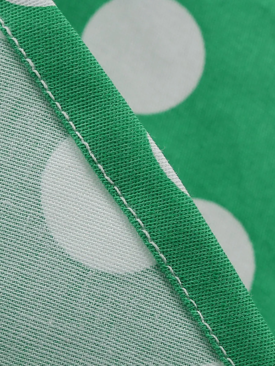 Green And White Polka Dots Pockets Vintage Halter 1950S Dress With Button