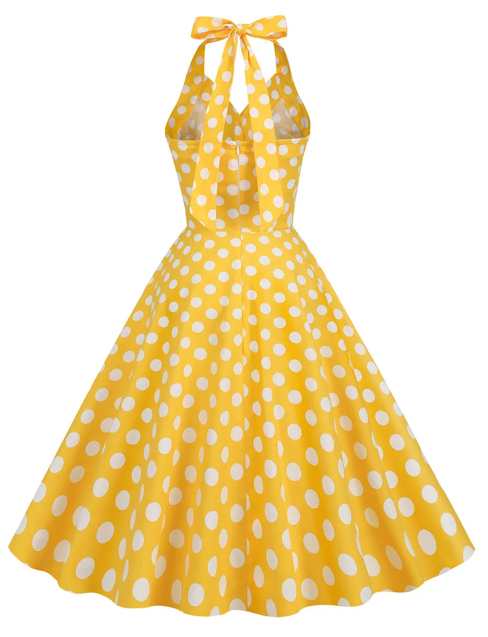 Green And White Polka Dots Pockets Vintage Halter 1950S Dress With Button