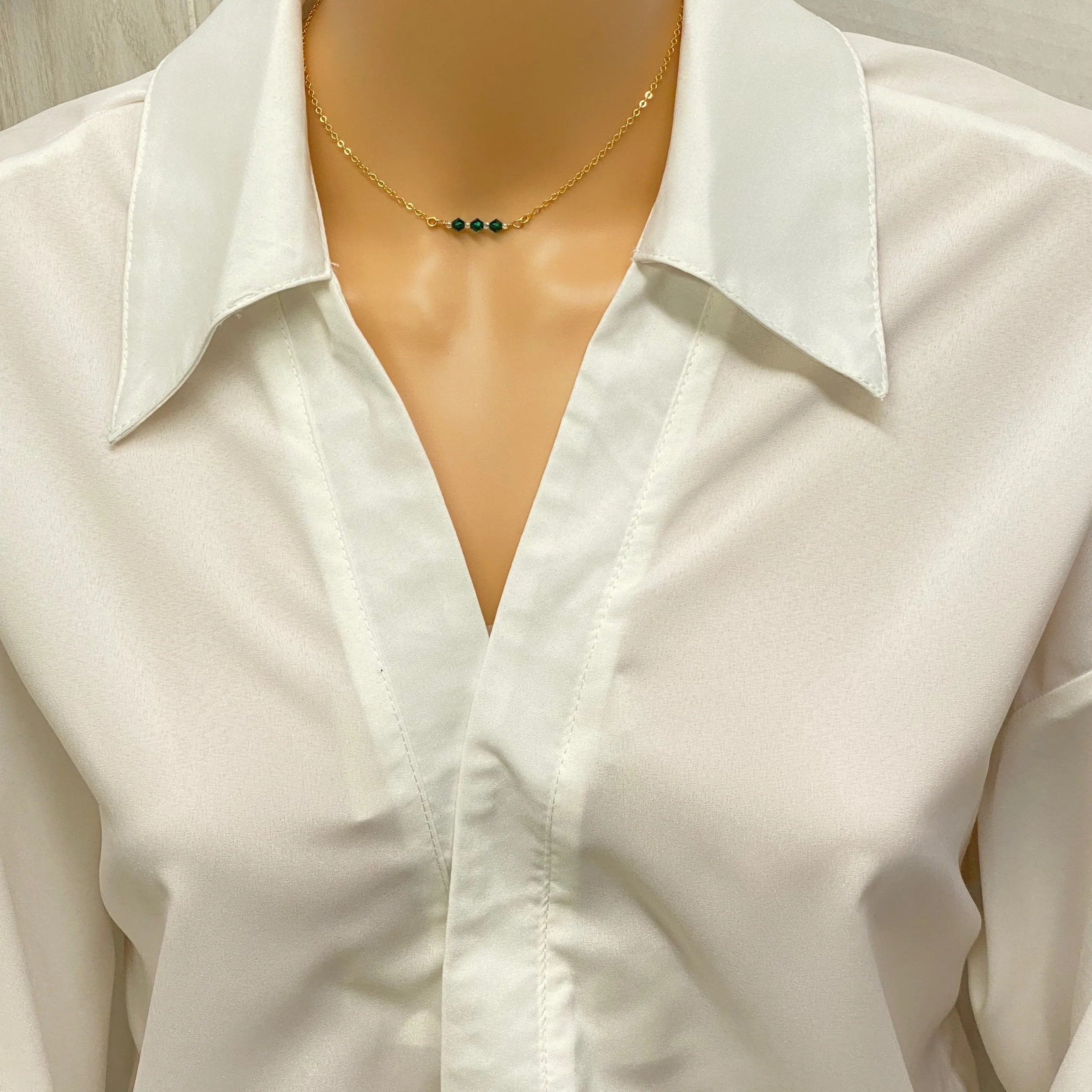 Green Emerald Crystal  Bar Necklace