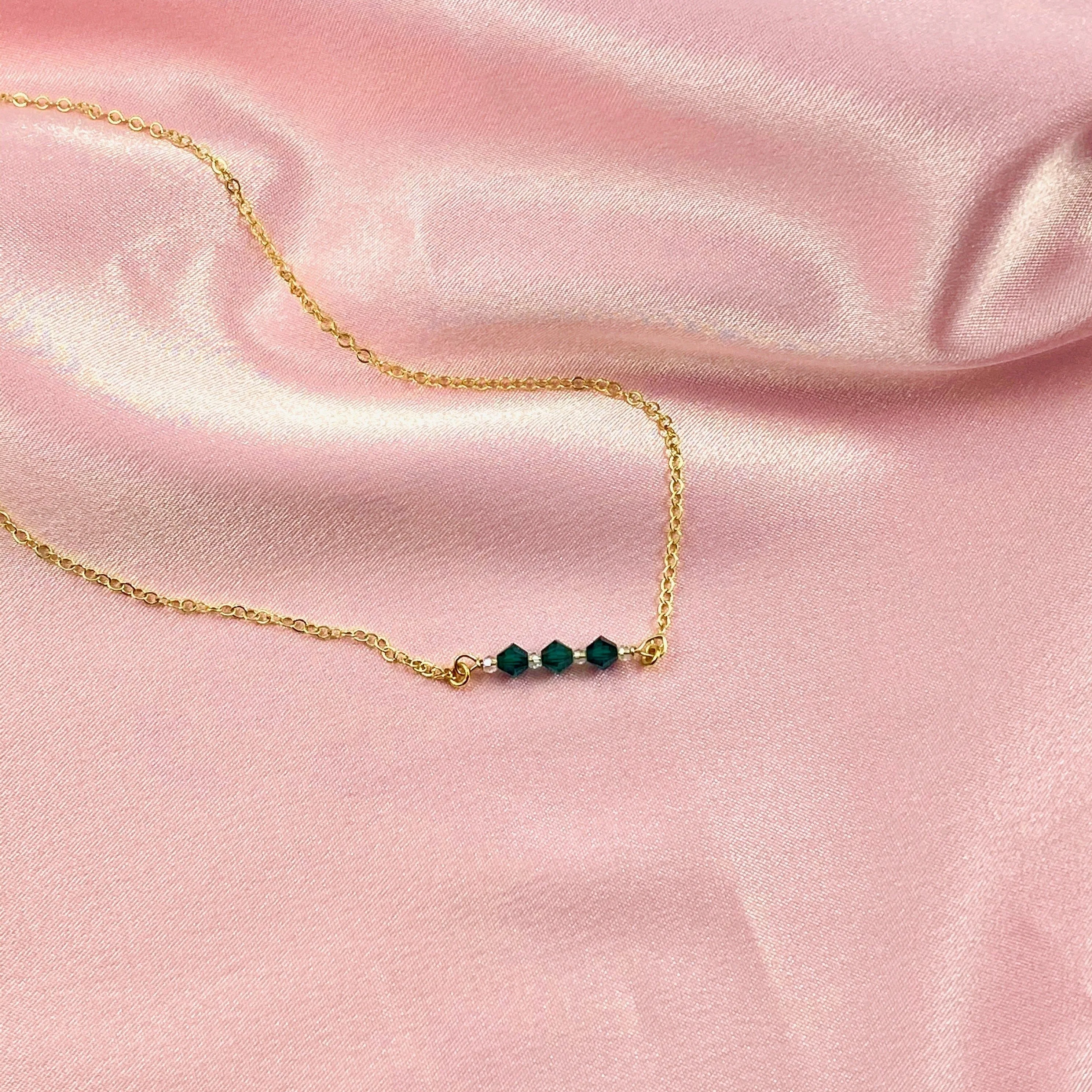 Green Emerald Crystal  Bar Necklace