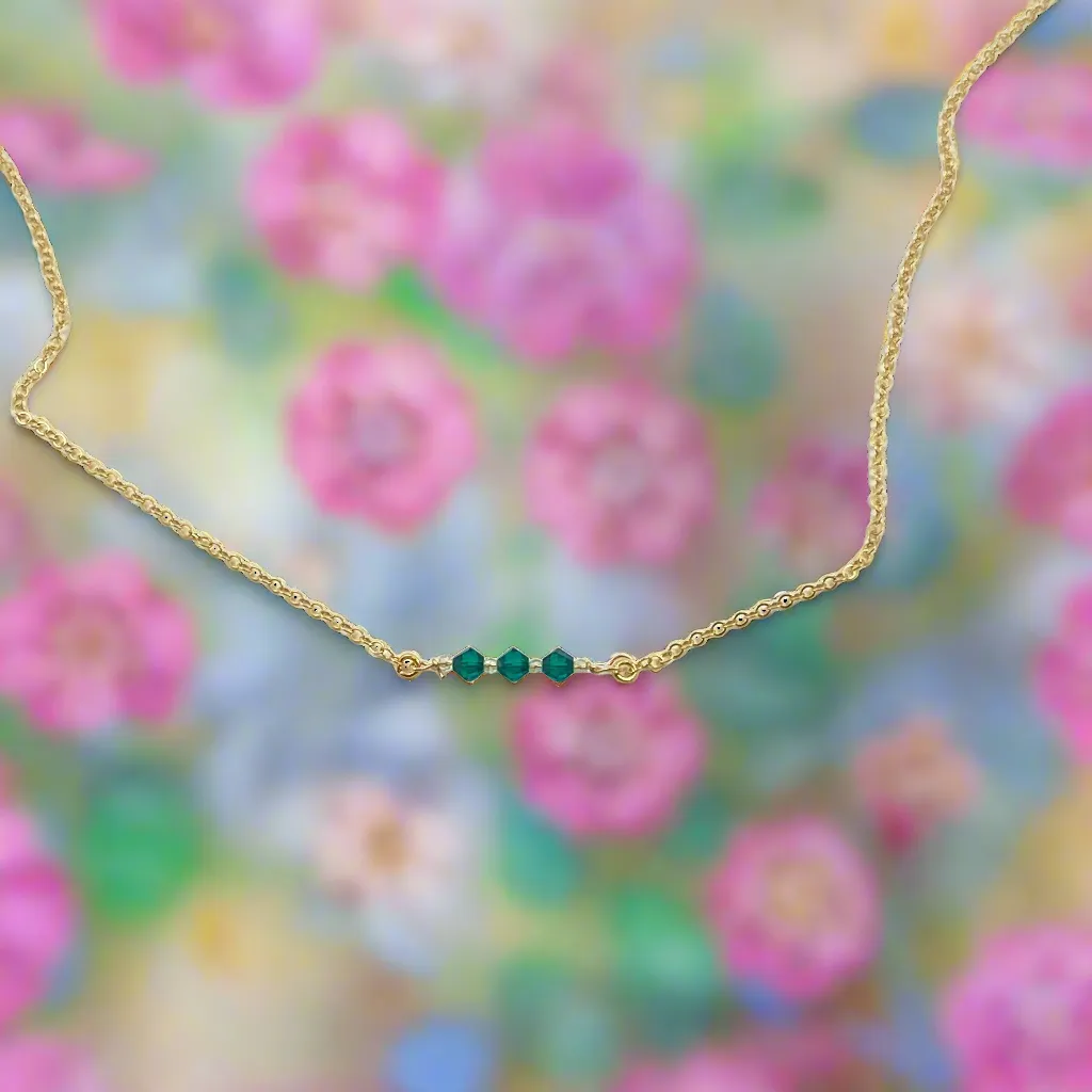 Green Emerald Crystal  Bar Necklace