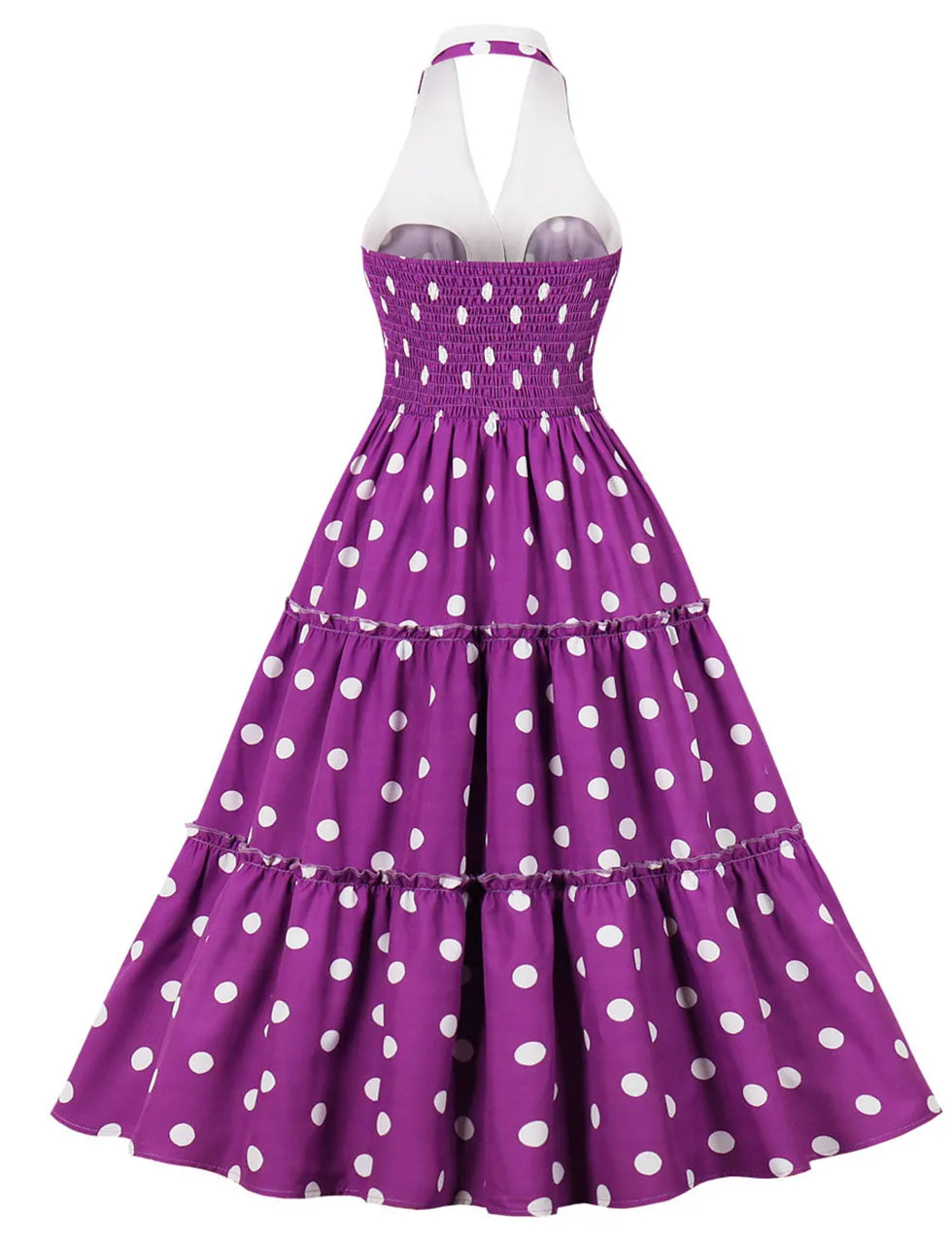 Green Polka Dots Halter Elastic Back High Waist 1950 Vintage Dress