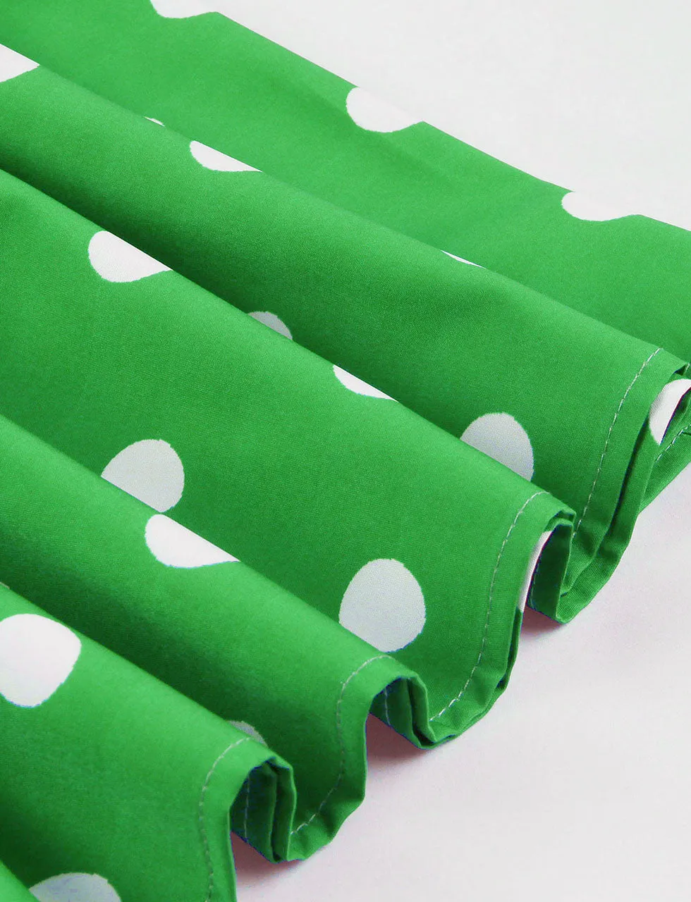 Green Polka Dots Halter Elastic Back High Waist 1950 Vintage Dress