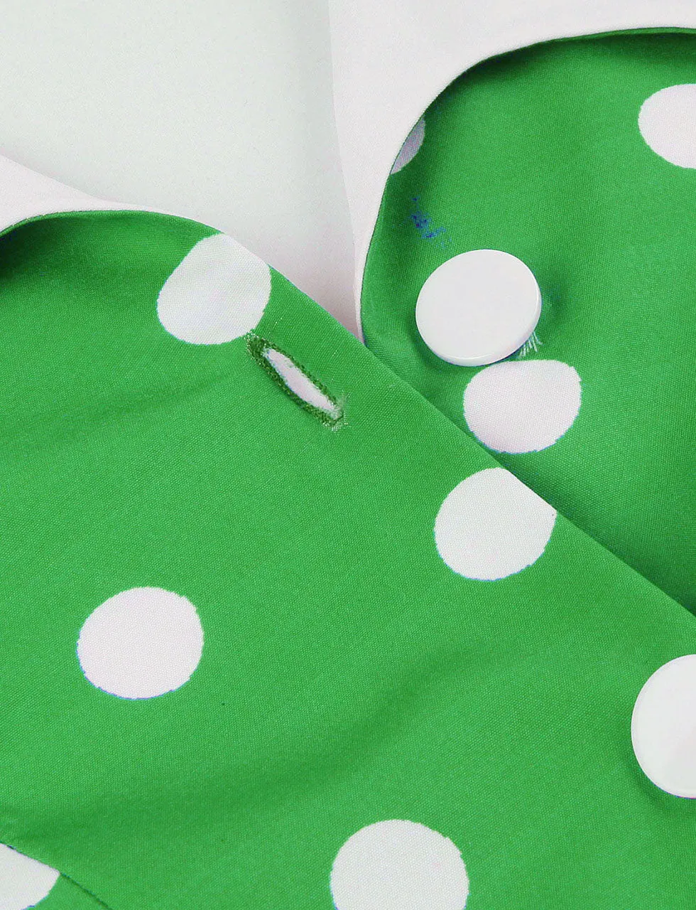 Green Polka Dots Halter Elastic Back High Waist 1950 Vintage Dress