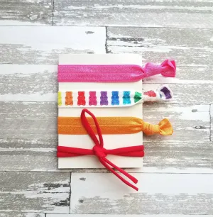 Gummy Bear Accessories, hair tie set, hair band, rainbow color ties, elastic ribbon, no crease head wear, candy hair band, ladies girls gift