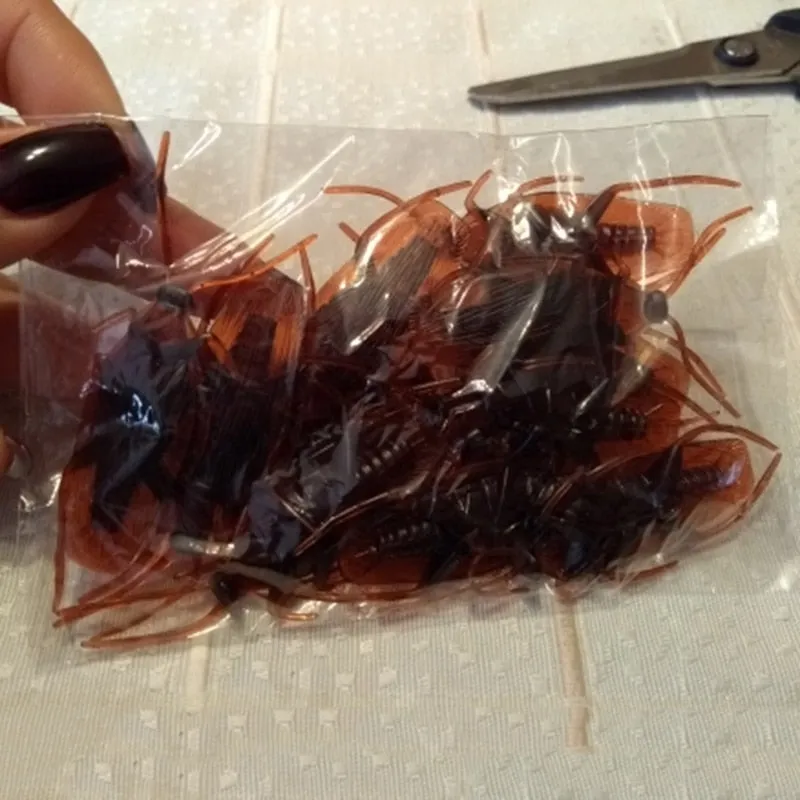Halloween 12pcs Funny Fake Cockroach Halloween Party Decoration Trick Props Artificial Roach Bug Party Supplies Kids Favor