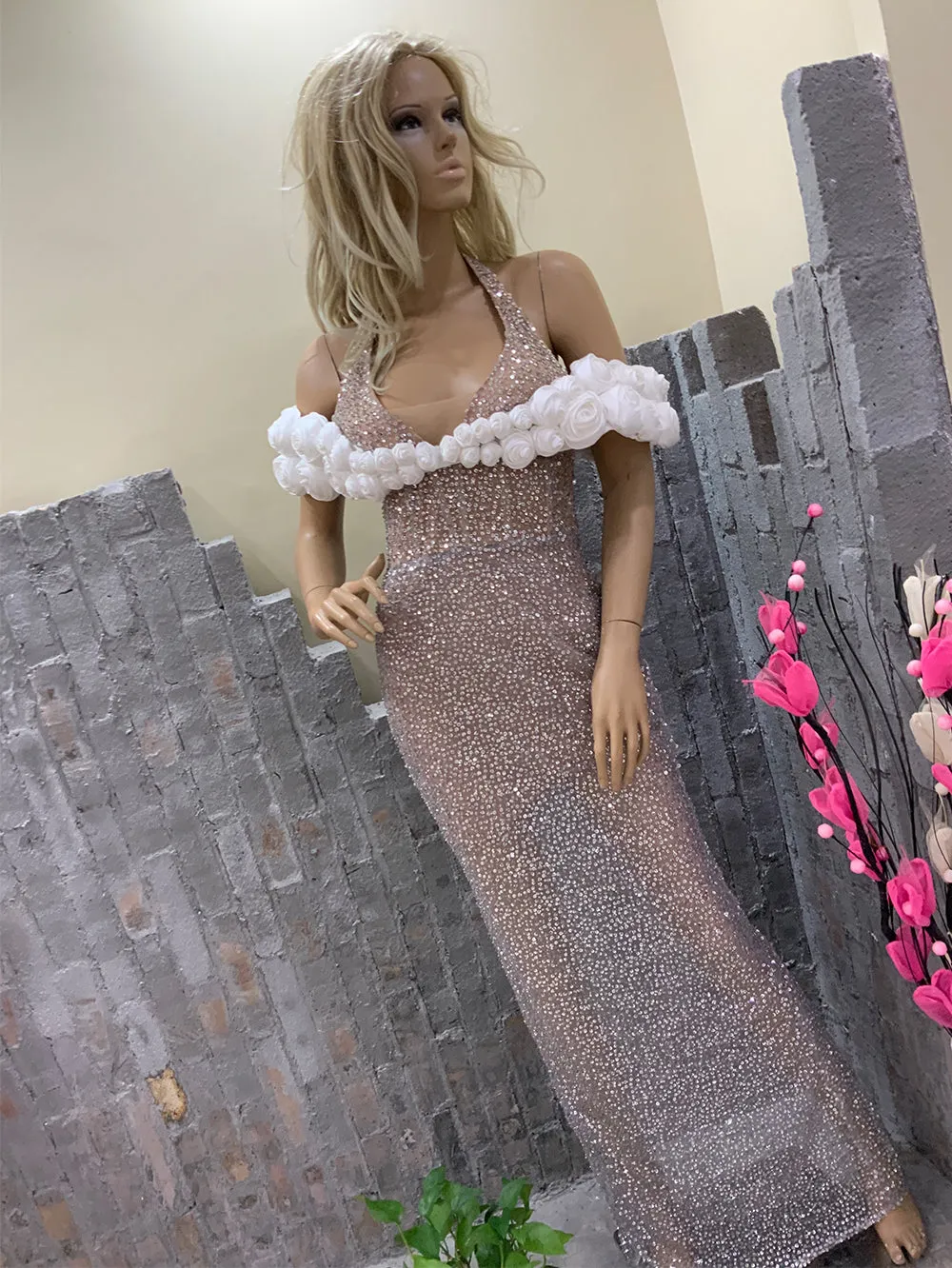 Halter Sequins Maxi Bodycon Dress HT2099