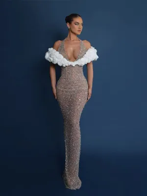 Halter Sequins Maxi Bodycon Dress HT2099