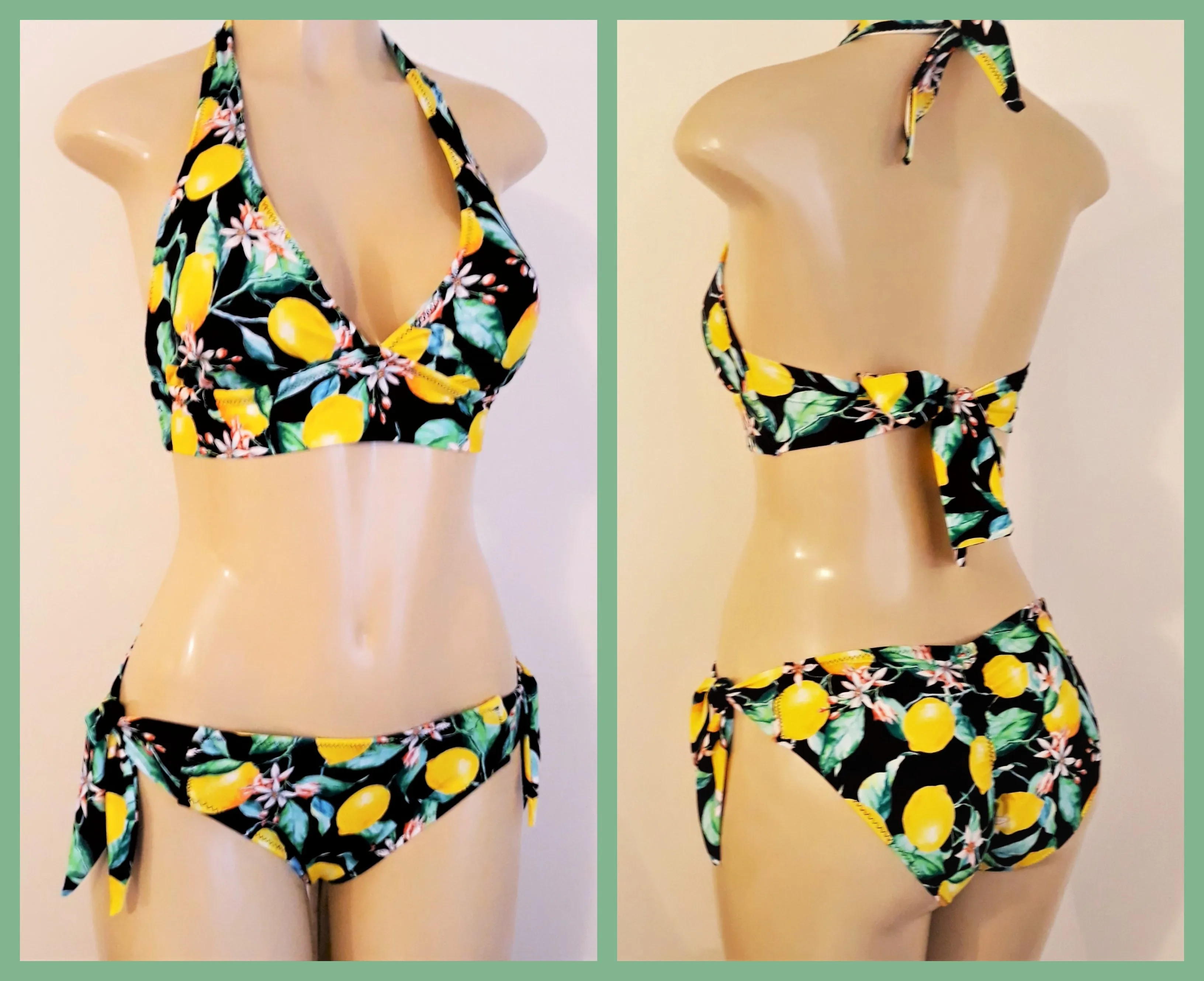 Halter thick tie back bikini top and Scrunched butt thick tie bottom