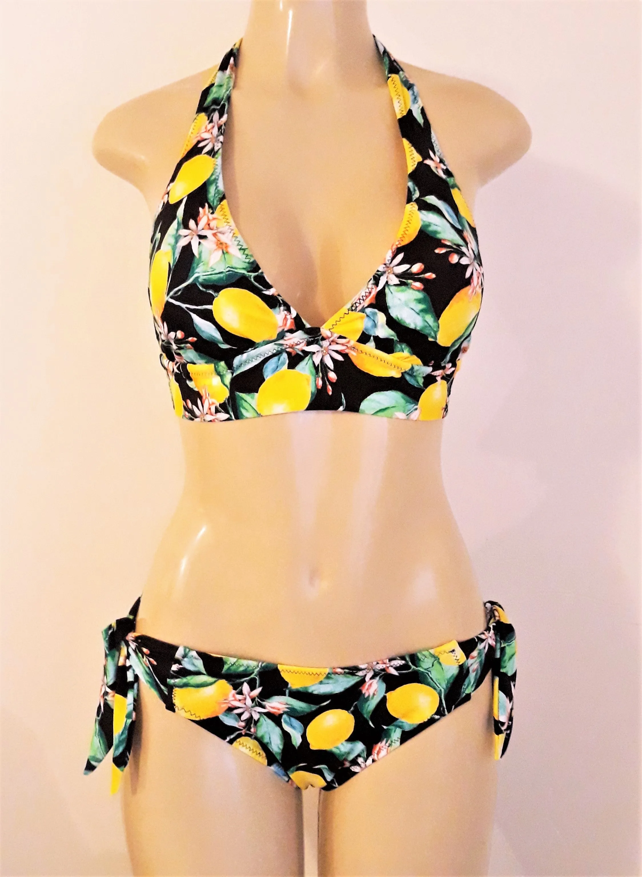 Halter thick tie back bikini top and Scrunched butt thick tie bottom