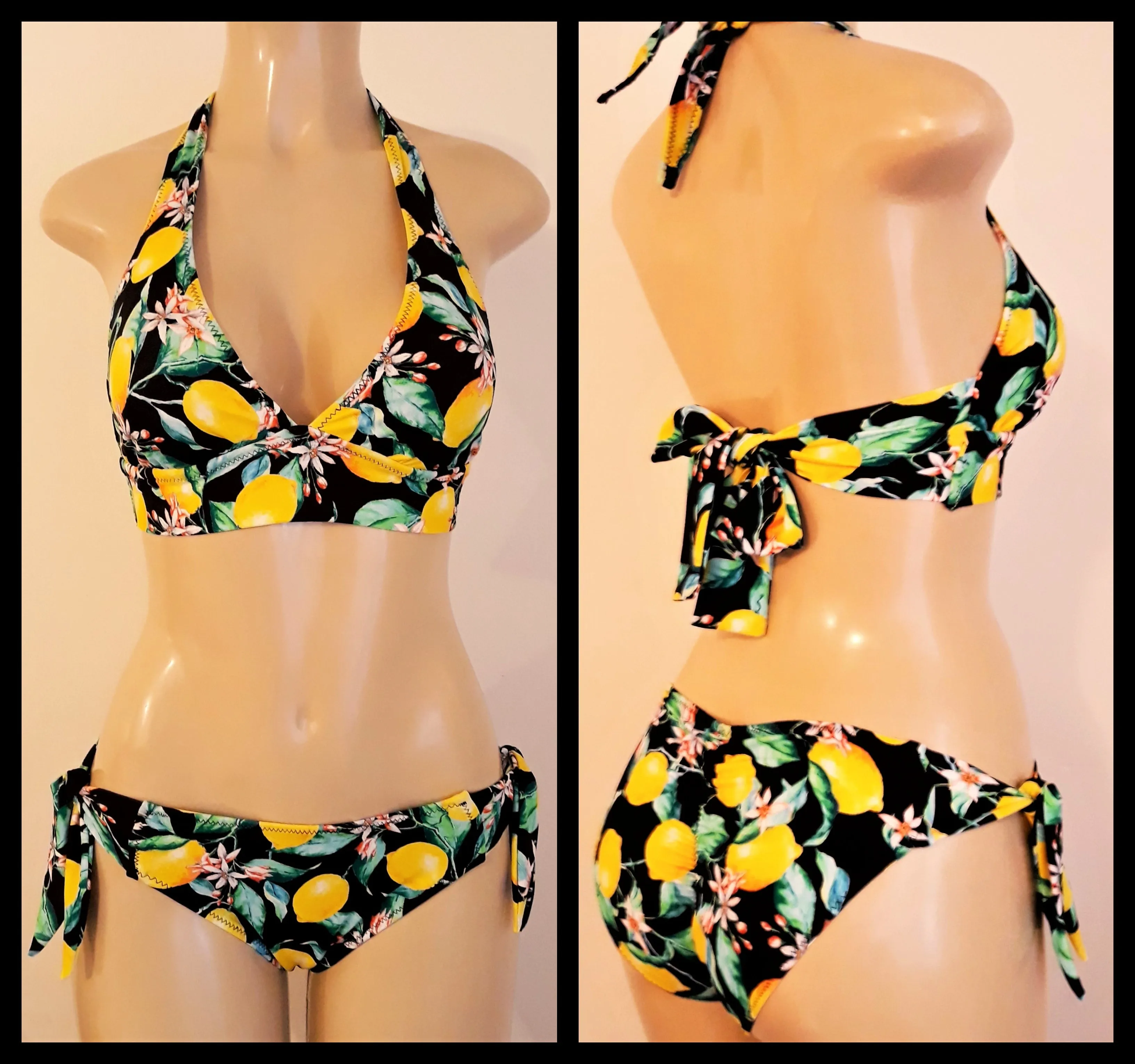 Halter thick tie back bikini top and Scrunched butt thick tie bottom