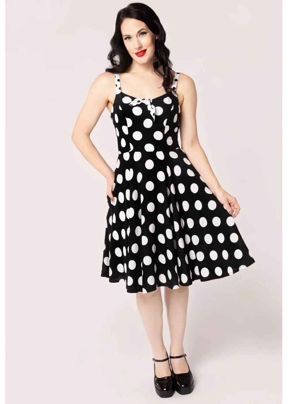 Hell Bunny Dolores Polkadot 40's Swing Dress Black