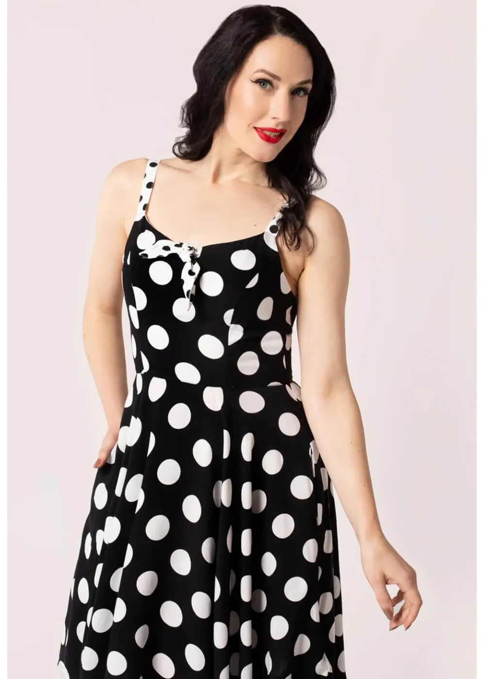 Hell Bunny Dolores Polkadot 40's Swing Dress Black