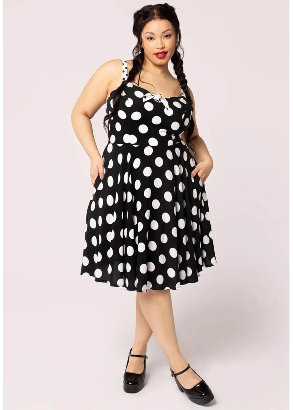 Hell Bunny Dolores Polkadot 40's Swing Dress Black