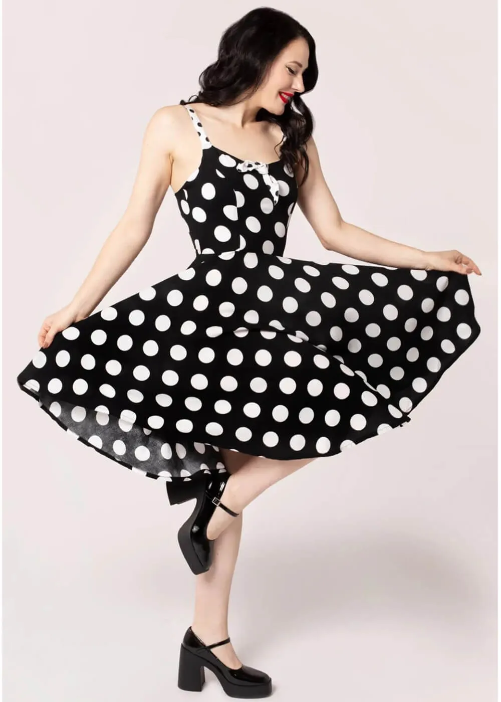 Hell Bunny Dolores Polkadot 40's Swing Dress Black