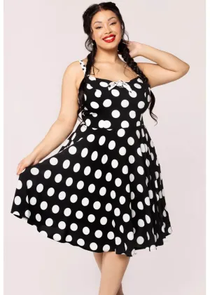 Hell Bunny Dolores Polkadot 40's Swing Dress Black