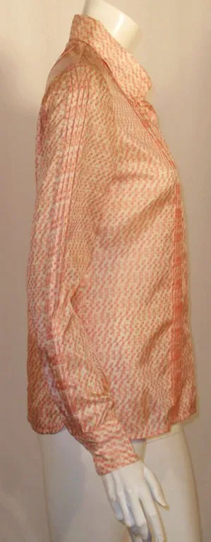 HERMES 1980s Sport Pink & Cream Silk Blouse w/ Pleat Detail