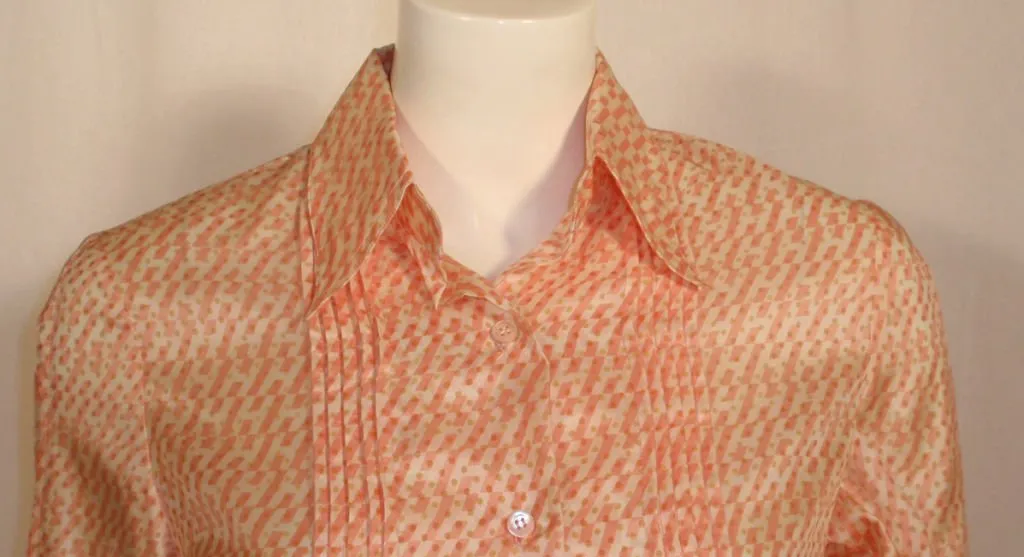 HERMES 1980s Sport Pink & Cream Silk Blouse w/ Pleat Detail