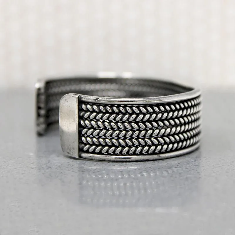 Herringbone Plait Silver Wire Cuff Bracelet